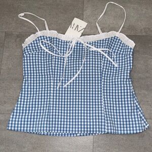Zara Blue and White Gingham Top